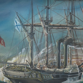 Бой, Пароходофрегата "Владимир". с турецким проходом, (эскиз).