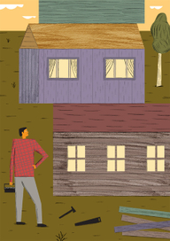 Он строит дома