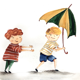 Минька и Гринька под зонтом