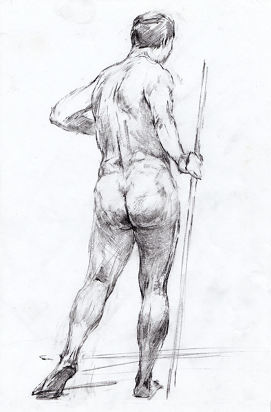 Набросок стоящей обнаженной мужской натуры