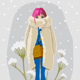 девушка кутается в шубе