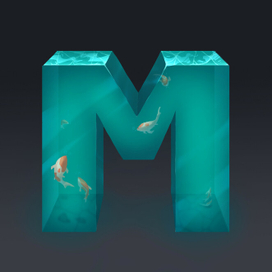 Буква в материале вода