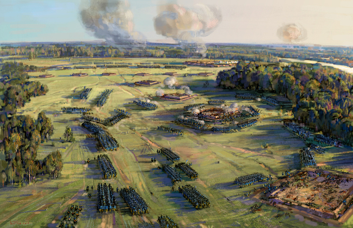 начало Полтавского сражения. Редуты