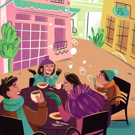 Семья в кафе 