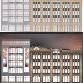 Фасад ТЦ "Малый ГУМ". Ночное освещение