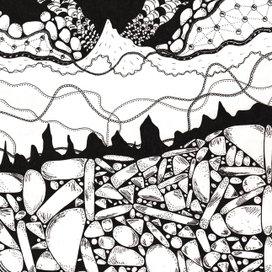 Горы (ч/б рисунок на бумаге)