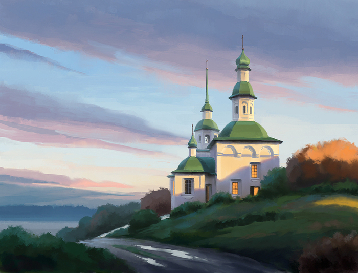 Церковь, закат