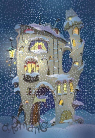 ночь, снег, дом