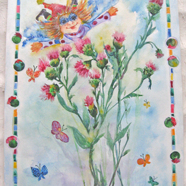 Чертополоховый фей. Персонажи. Акварель. Открытка