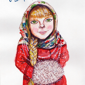 Девочка в русском платке и муфте
