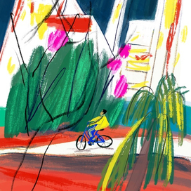 Мужчина на велосипеде в Гонконге