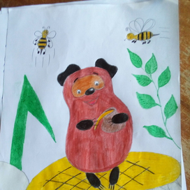 Винни-Пух на ромашке