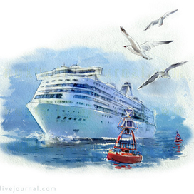 В синем море...