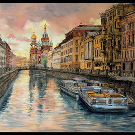 Живописная графическая работа в смешанной технике "Санкт - Петербург"