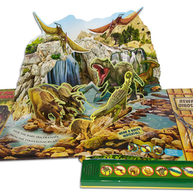 Разворот pop-up книги "Берегись, динозавры!"