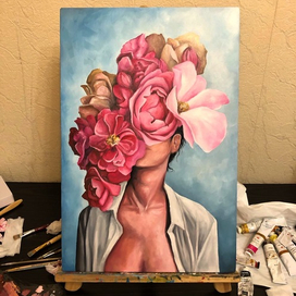 Картина маслом Пионы