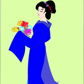 японка с букетом