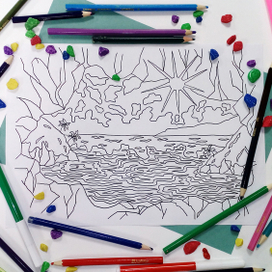 Раскраска "Вид из пещеры"