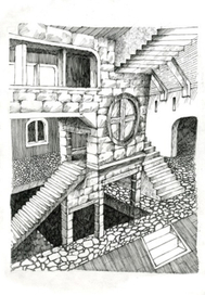 Невозможная архитектурная среда. Эскиз к офорту.