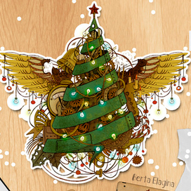 Стимпанк ёлка. Иллюстрация для принтов