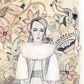 Девушка на фоне орнамента