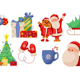 Новогодний сет мультяшных иллюстраций