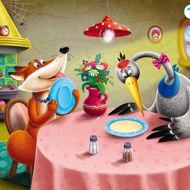 Иллюстрация к интерактивному приложению для Ipad, Iphone "Лиса и Журавль"