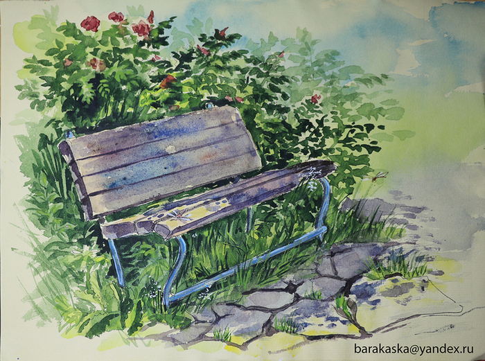 Стрекоза на лавочке