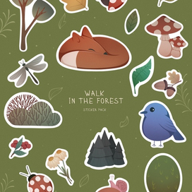 Стикерпак. Набор стикеров «прогулка по лесу»