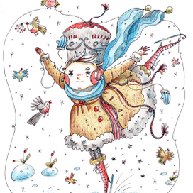 Дева, которая катается на коньках и носит высокую меховую шапку