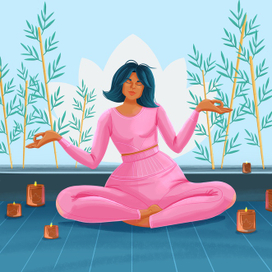 Иллюстрация с медитирующей девушкой