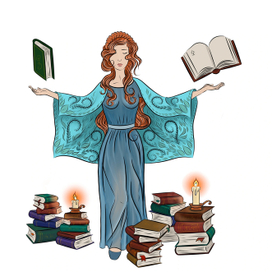 Дева, которая хранит книги и носит узорчатый платок