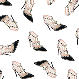 Watercolor pattern with blacl elegant shoes