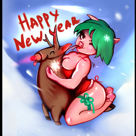 Новогодняя открытка свинка с зелеными волосами в подарок