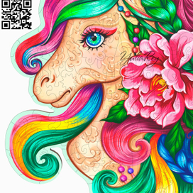 Деревянный фигурный пазл Радужный единорог. Иллюстрация и векторная резка