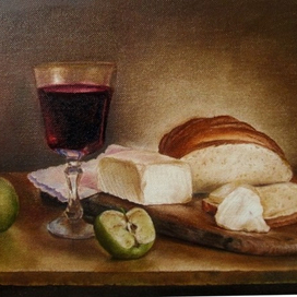 Натюрморт с хлебом и вином.