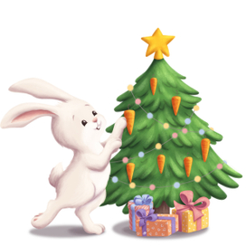 Кролик наряжает елку