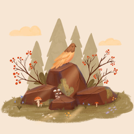 Птица и мшистые камни