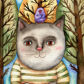 Замерзшие на фоне деревьев