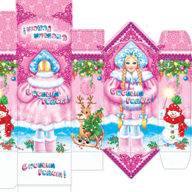 Снегурочка на новогодней коробке формы конфеты