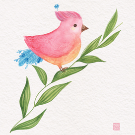 Акварельная птичка для открытки - Masha BGD