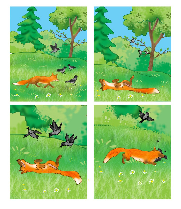 лиса и вороны