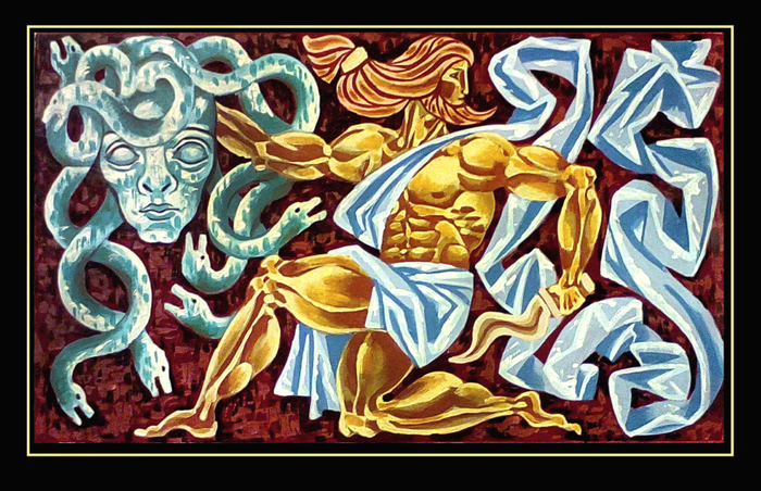 "Персей" бумага, акрил, 68х39 см, 2016г.  Серия "Мифы и легенды древней Греции".