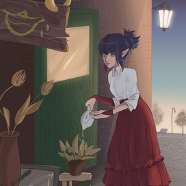 В фэнтезийном мире тоже поливают цветы