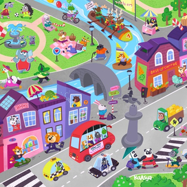 Виммельбух животные в городе