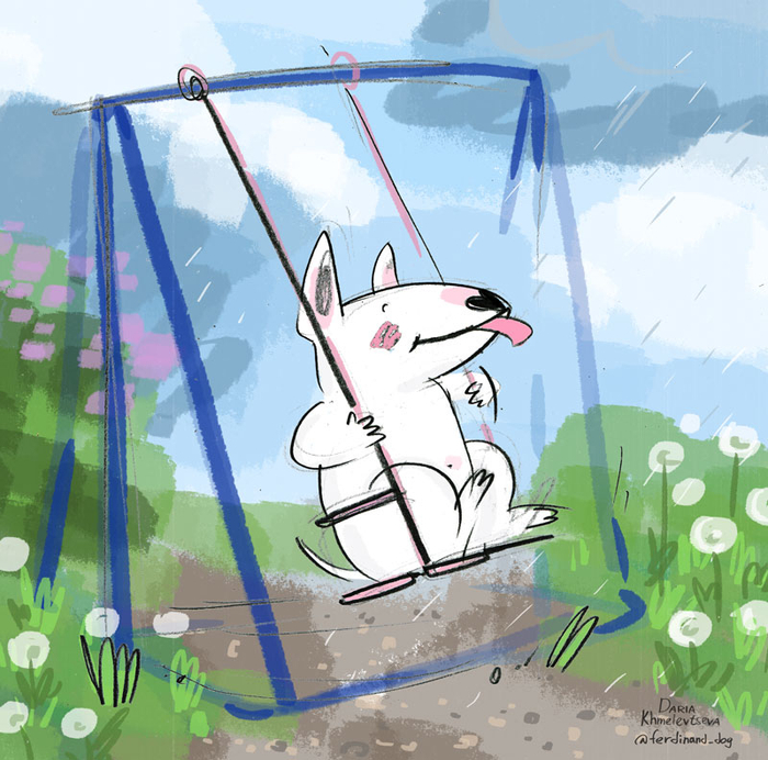 Качели бультерьер дождик