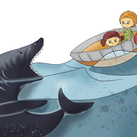 Ваня и Маша в открытом море.