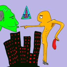 На город опускается треугольник а желтому зеленый дед целует пальчик