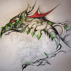 "Дракон" роспись на стене с флюро -краской