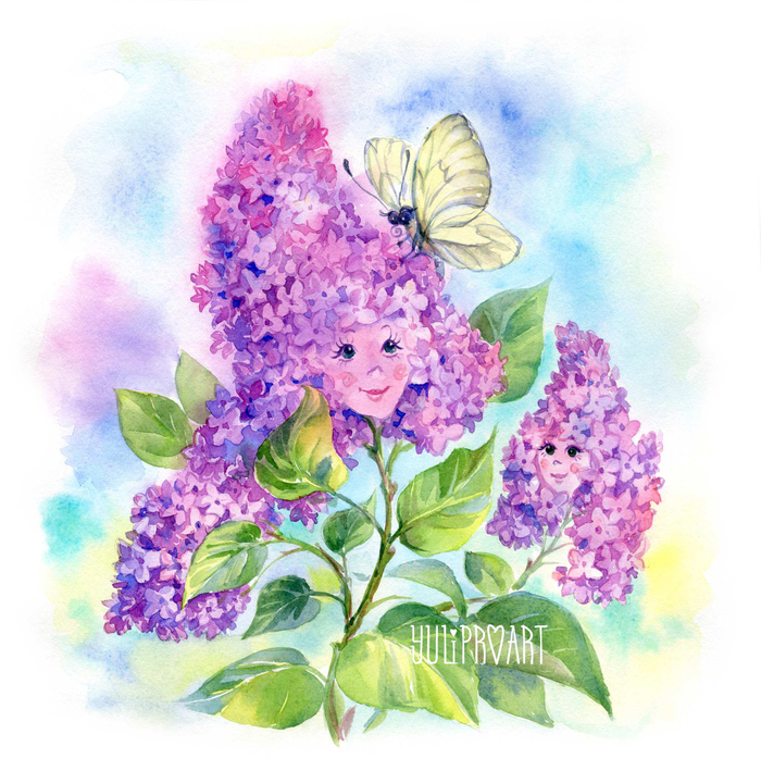 "Сирень" иллюстрация для майской странички "Цветочного календаря"